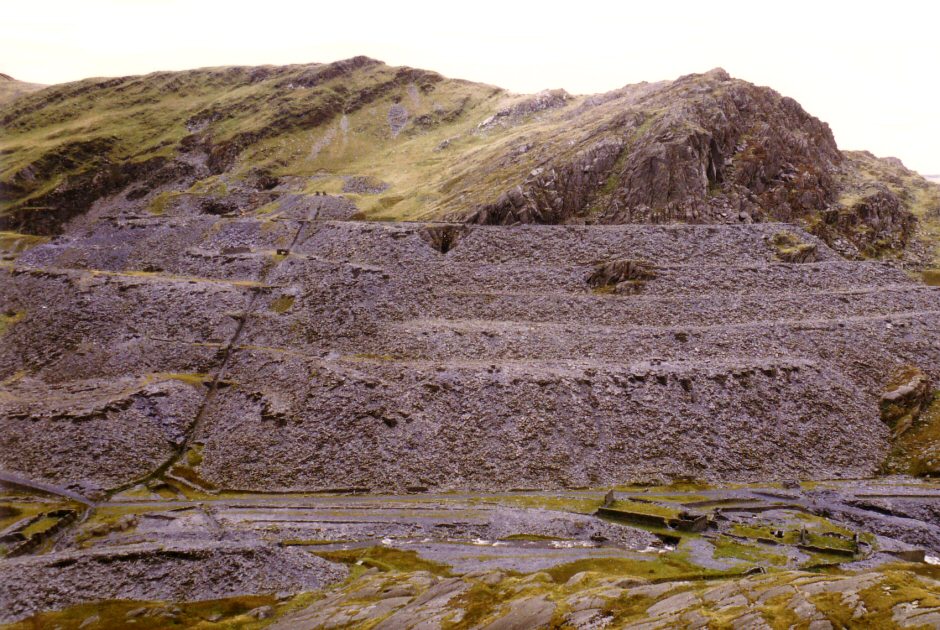 * [Pic 18] Cwmorthin Quarry - Giant waste tips (1987) *